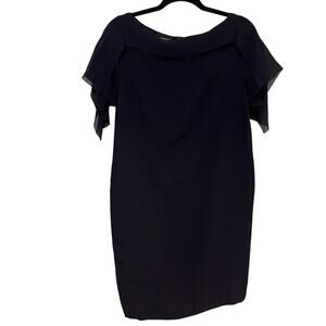 Akris Navy Blue Silk Flutter Sleeve Sheath Dress Small